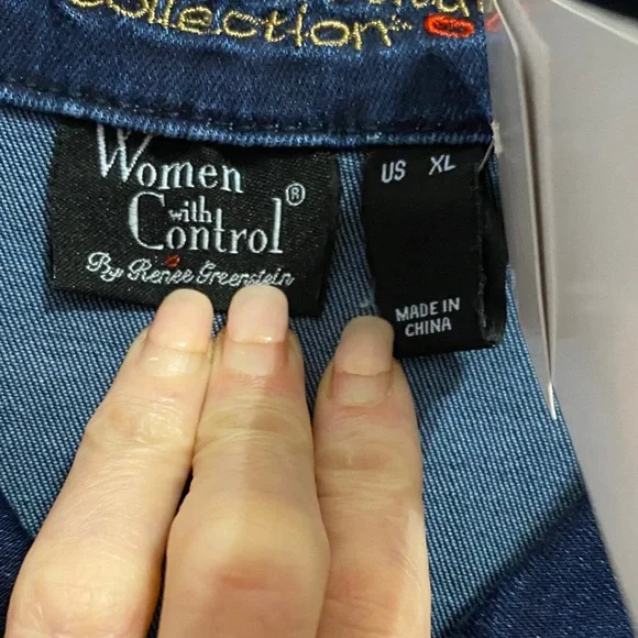 Women with Control Dark Blue Pearl Embellished Jean Jacket - Picture 5 of 6